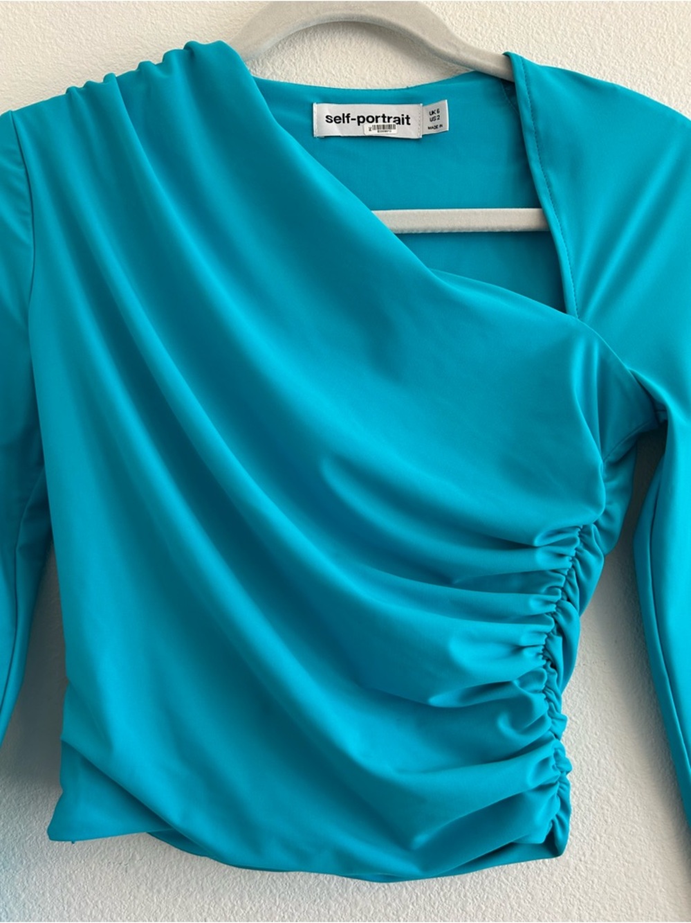 Self-Portrait Blue Jersey Ruched Top - Picture 5 of 9